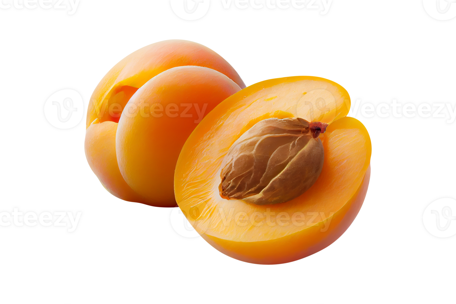 Fresh tasty apricot fruit with seed isolated on transparent background png