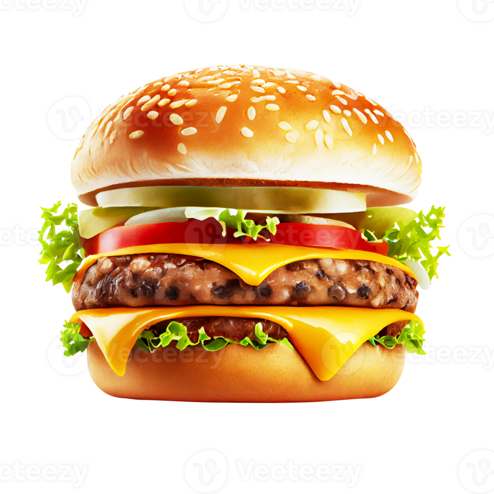 Tasty melted cheese hamburger isolated on transparent background png