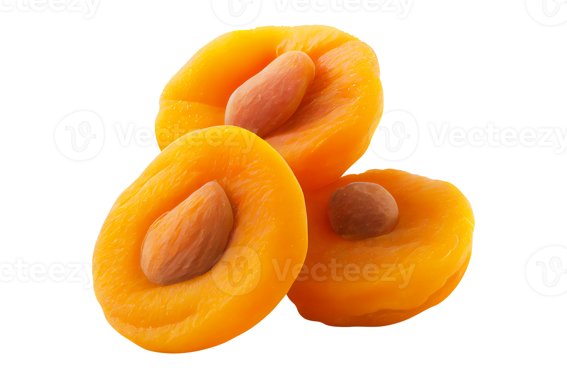 Dried tasty apricot fruit with seed isolated on transparent background