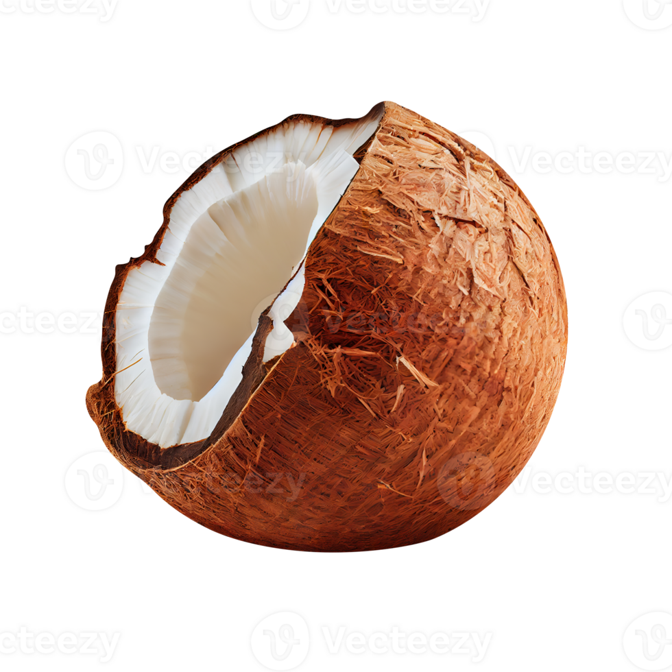 Broken coconut piece isolated on transparent background png