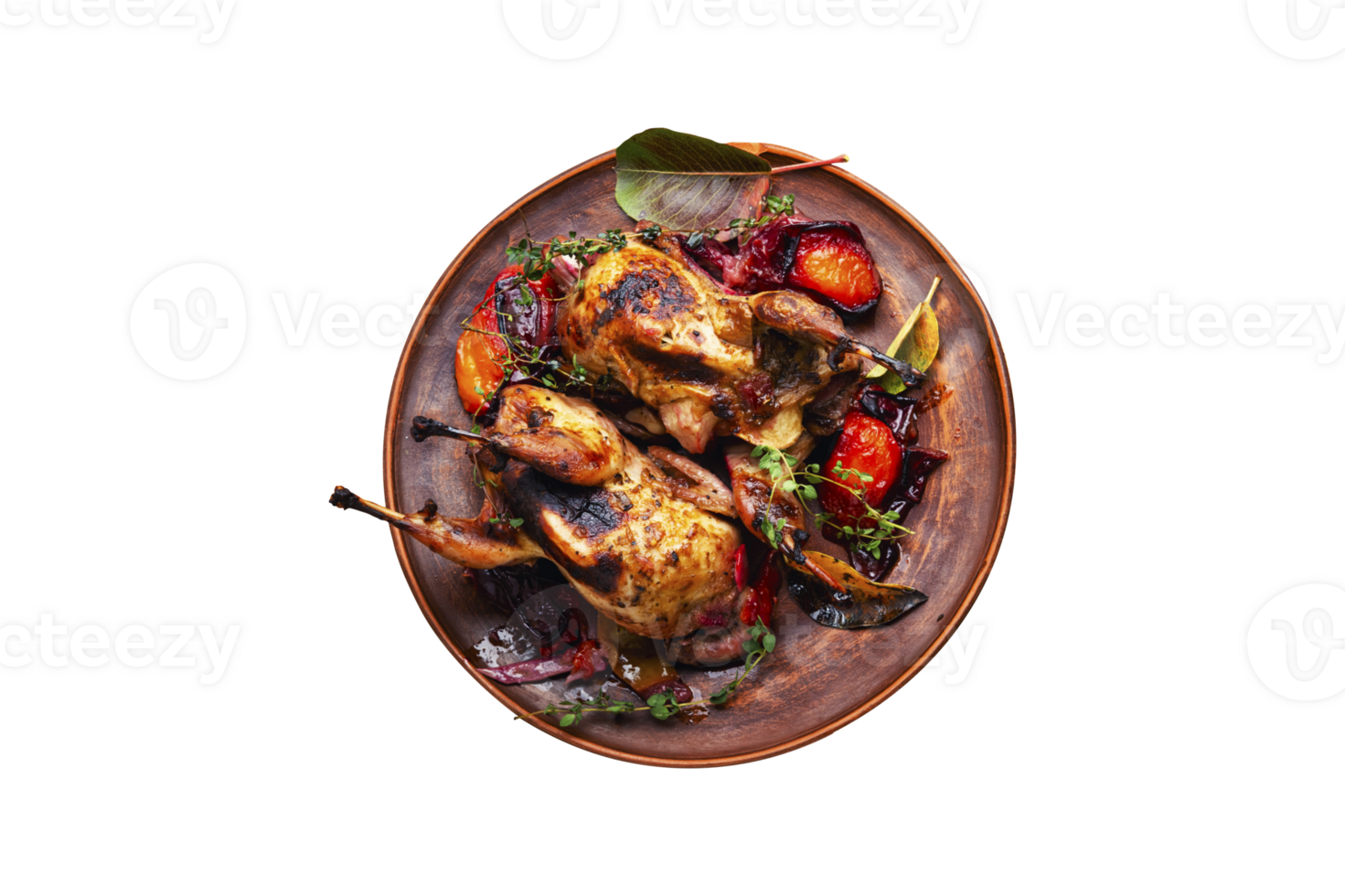 Delicious fried quail on plate with transparent background png