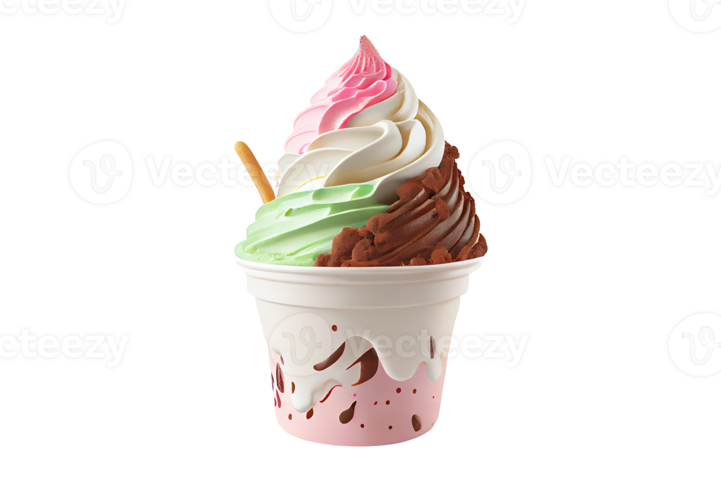 savoureux coloré la glace crème tasse avec sirops et des fruits sur transparent Contexte png