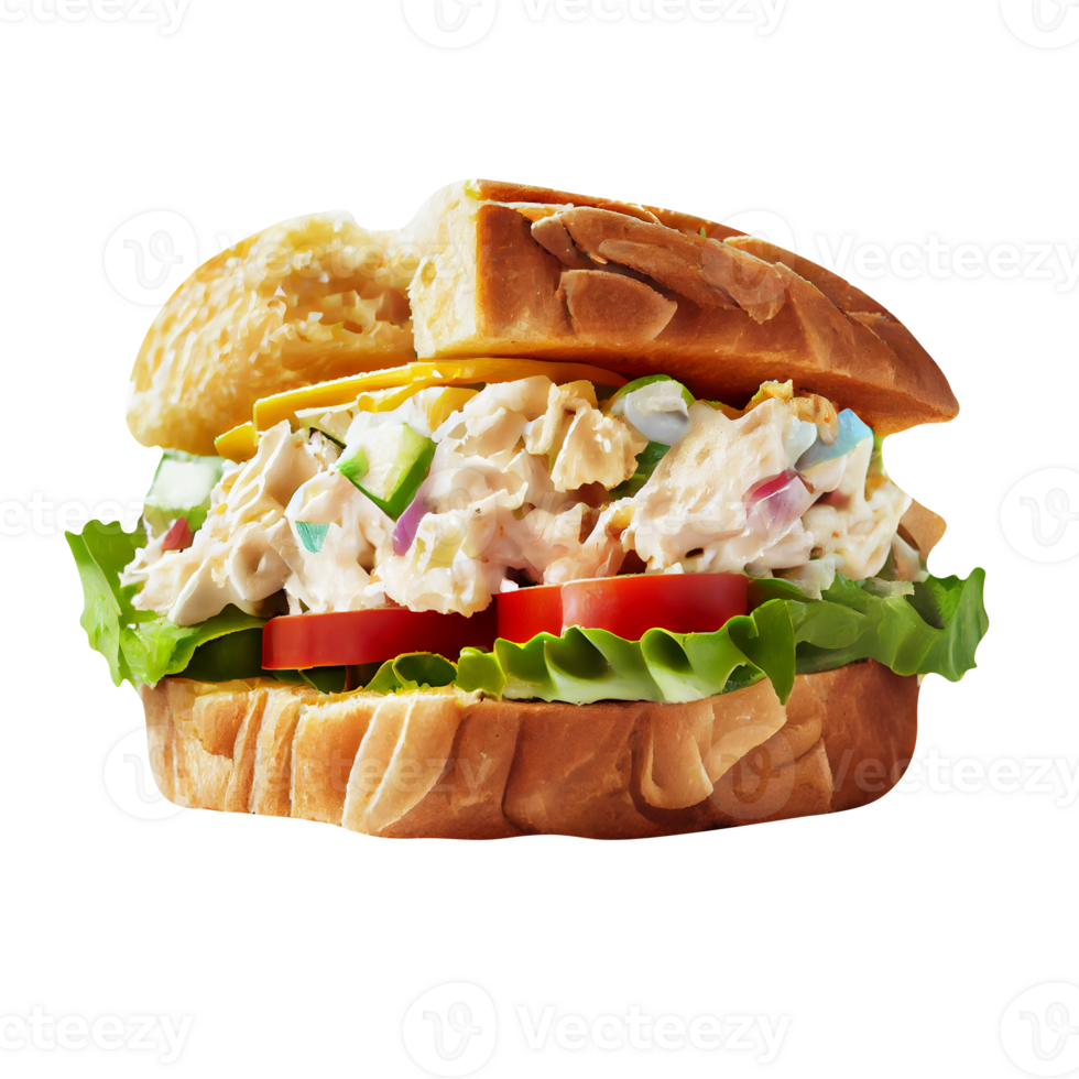 Tasty chicken cheese salad sandwich on transparent background png