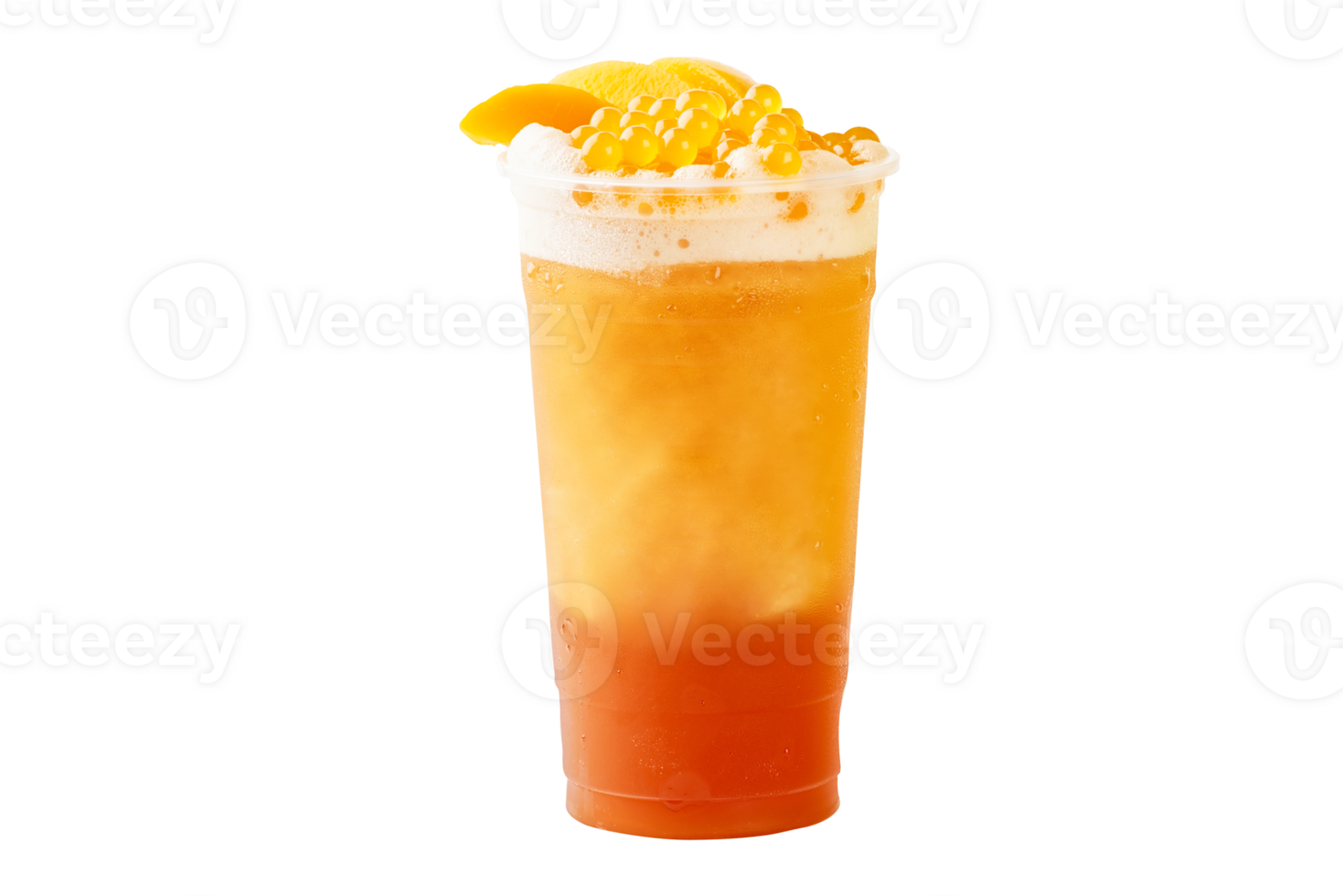 Fresh juice with red caviar and fruit slices on transparent background png