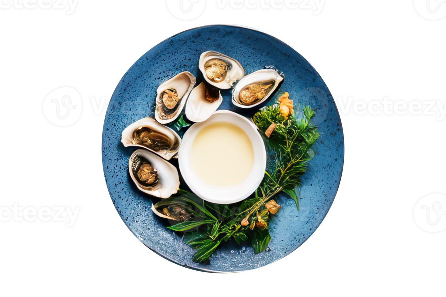 Freshly opened oysters on a plate with transparent background png