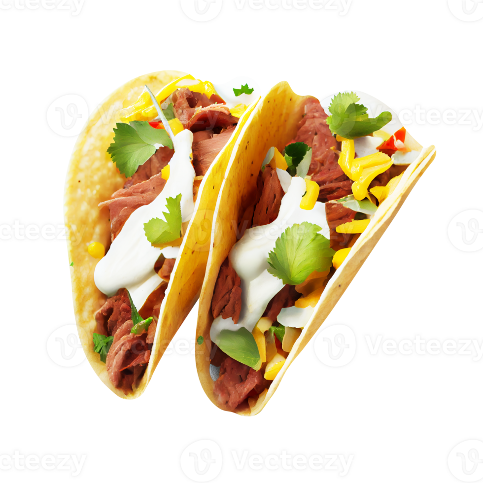 Tasty beef and vegetable tacos isolated on transparent background png