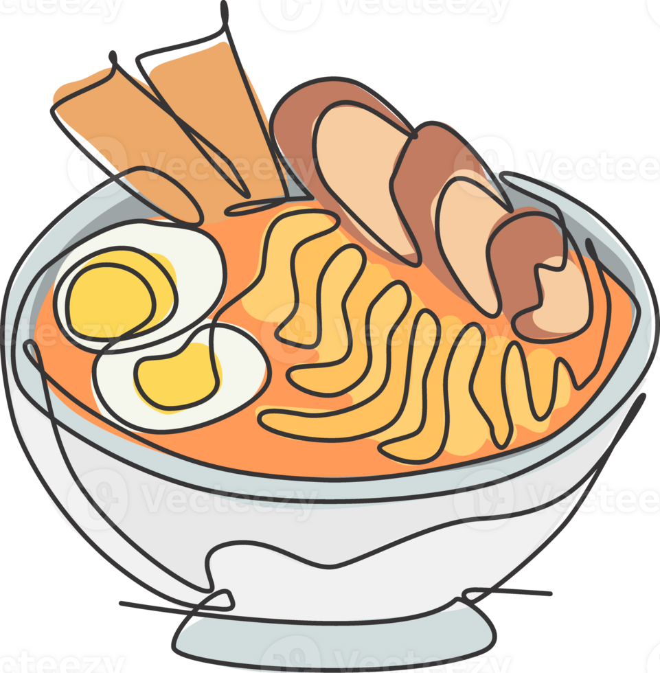 1 solteiro linha desenhando do fresco japonês ramen logotipo gráfico ilustração. velozes Comida Japão macarrão cafeteria cardápio e restaurante crachá conceito. moderno contínuo linha desenhar Projeto rua Comida logótipo png