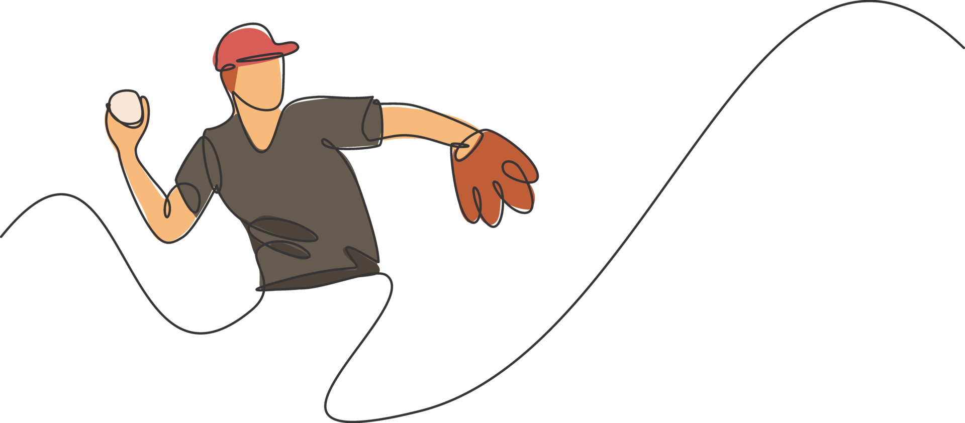 One continuous line drawing of young sporty man baseball player focus practice to throw the ball