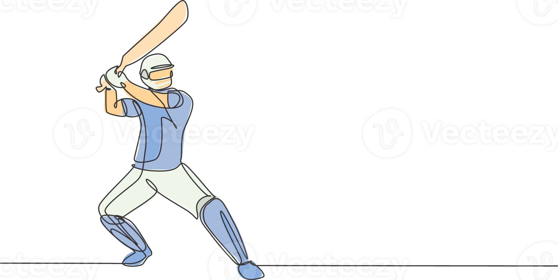 Single continuous line drawing of young agile man cricket player standing and ready to hit the ball illustration. Sport exercise concept. Trendy one line draw design for cricket promotion media png