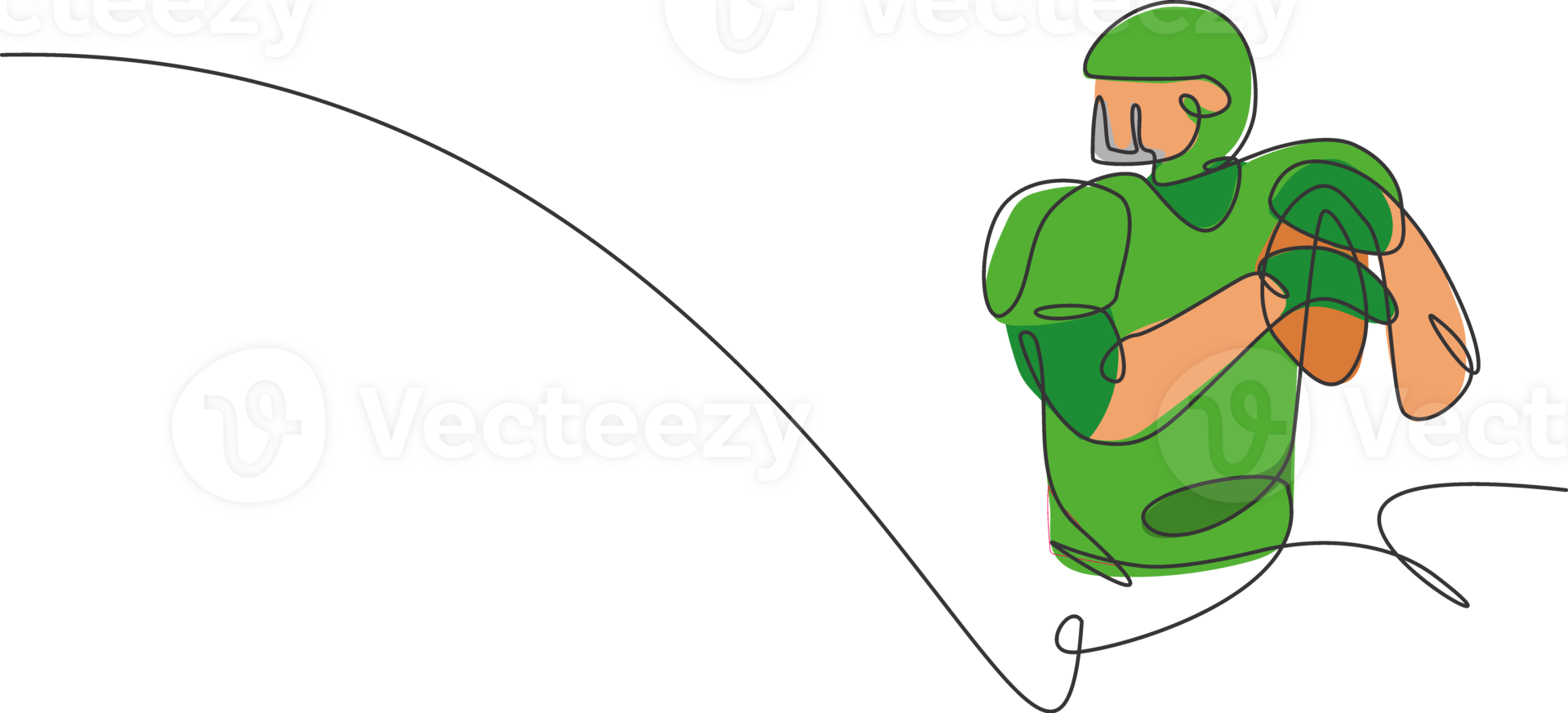 One single line drawing young energetic man american football player ready to pass the ball for his teammates. Sport competition concept. Modern continuous line draw design graphic illustration png