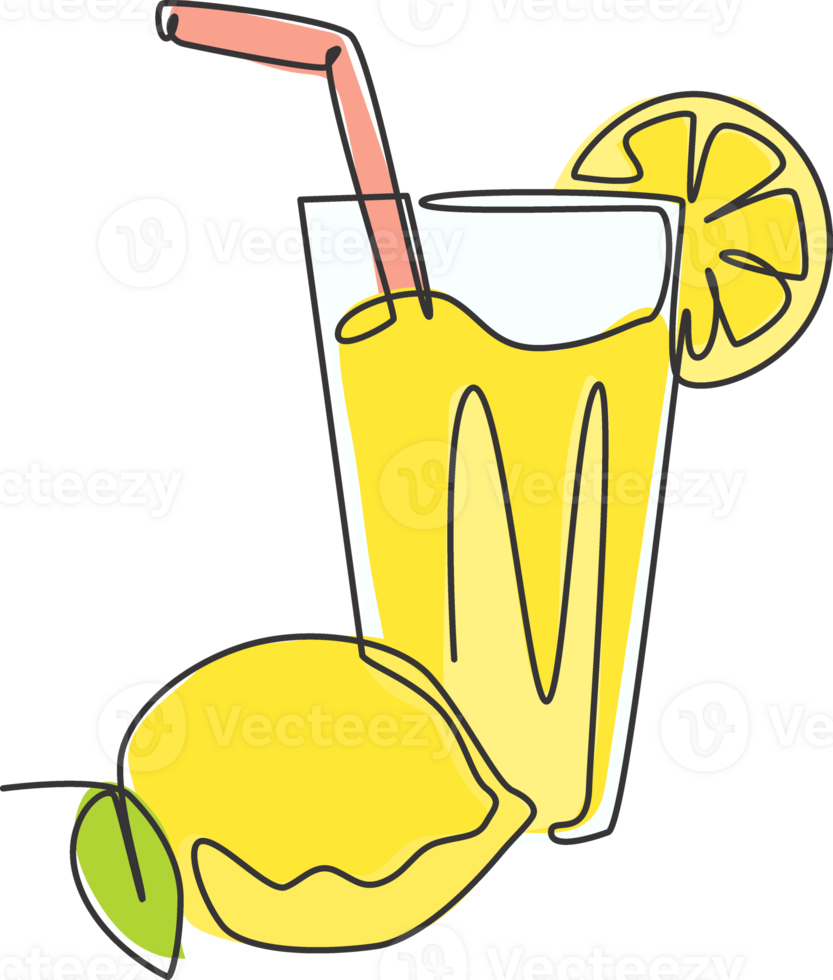 Single continuous line drawing of stylized lemonade ice logo label. Beverage lemon drink menu restaurant concept. Modern one line draw design illustration for cafe shop or food delivery service png