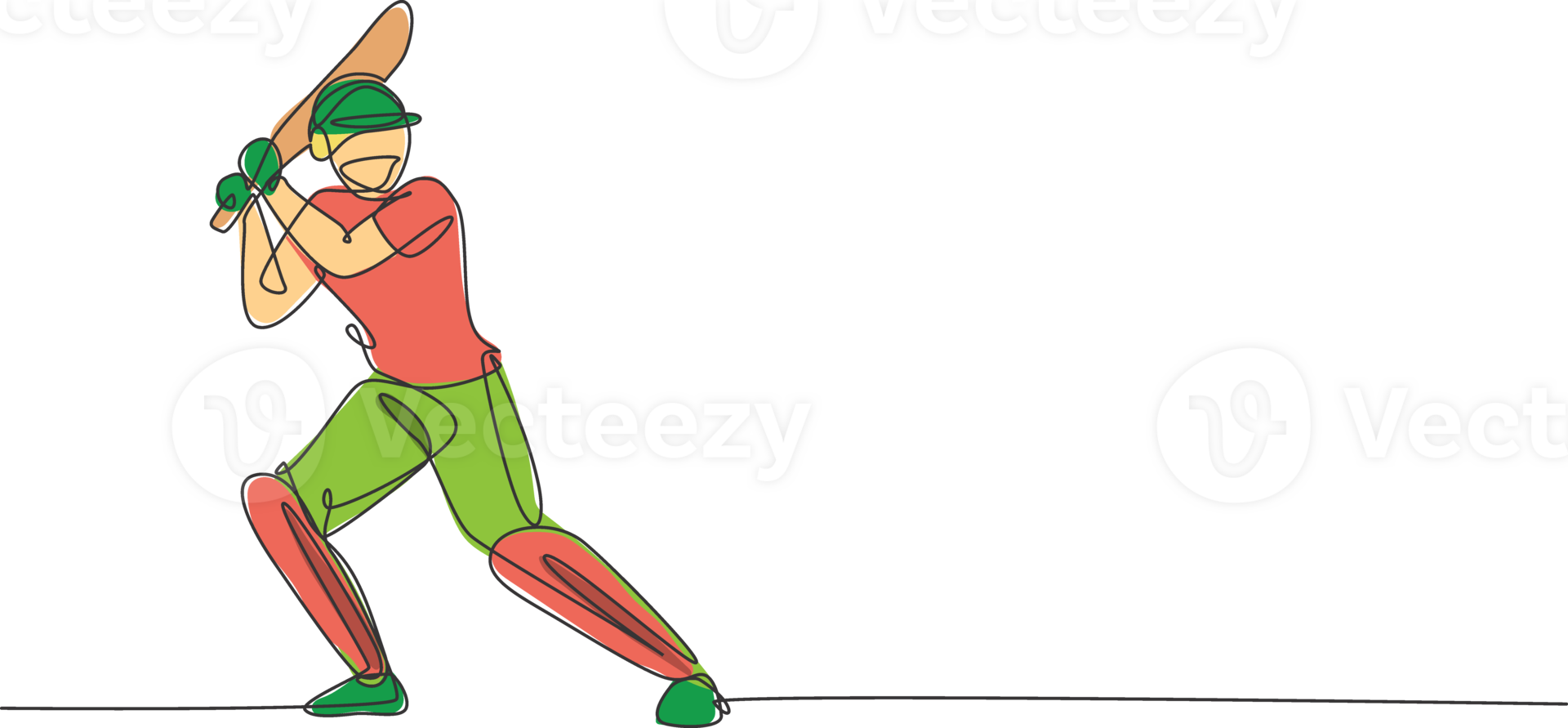One continuous line drawing of young happy man cricket player standing to practice bat swing illustration. Competitive sport concept. Dynamic single line draw design for advertisement poster png