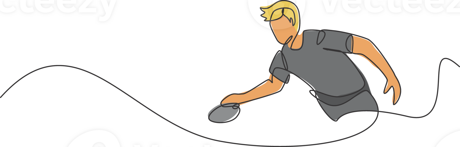 One continuous line drawing of young sporty man table tennis player focus to practice. Competitive sport concept. Single line draw design graphic illustration for ping pong championship poster png
