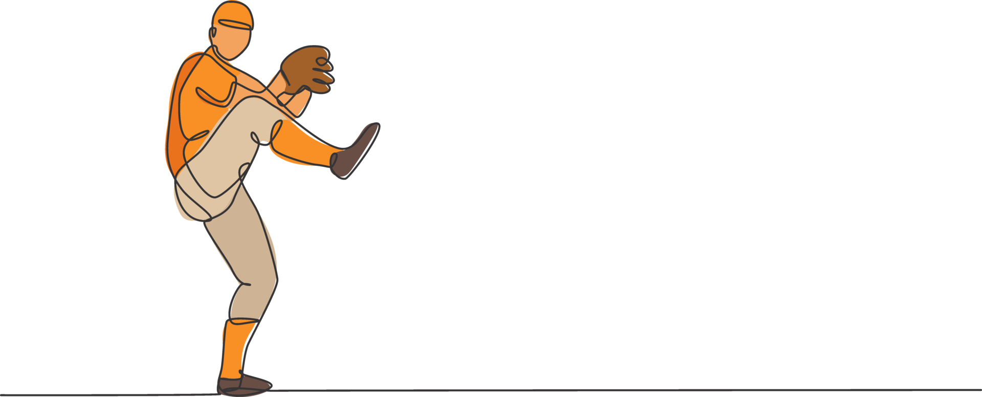 One single line drawing of young energetic man baseball player practice to throw the ball