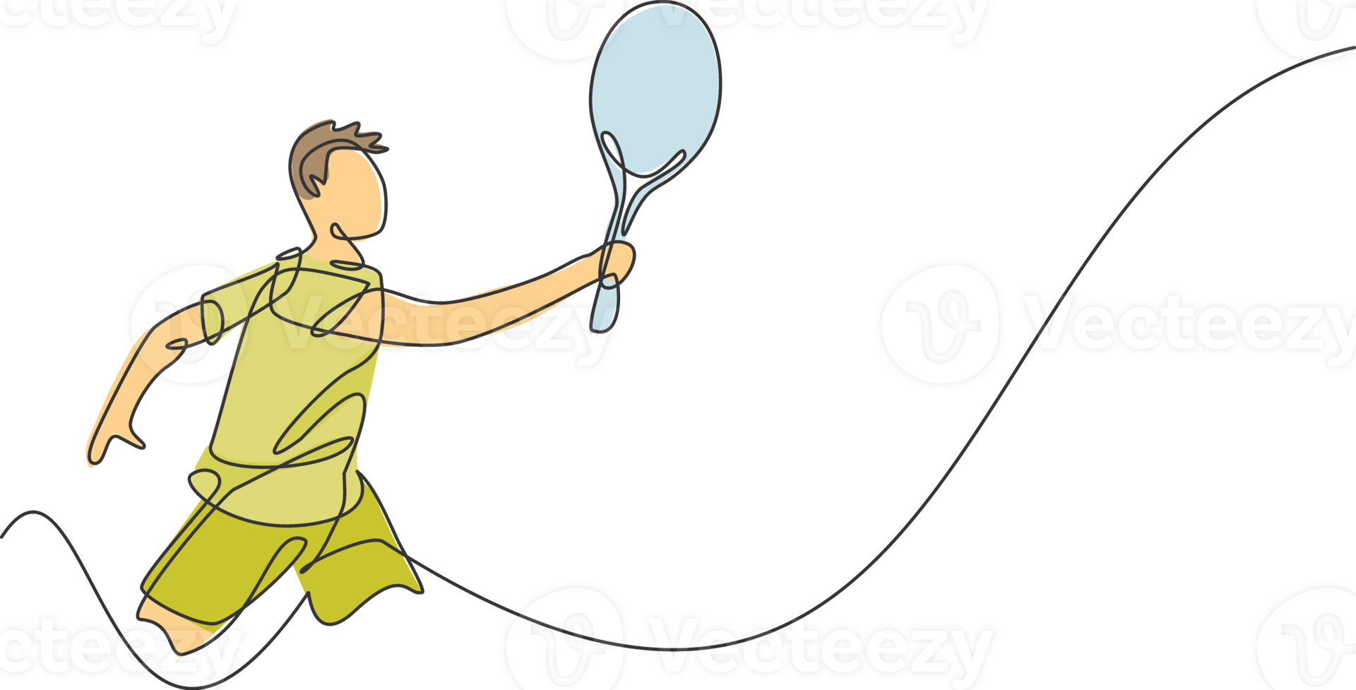 Single continuous line drawing young agile tennis player hold opponent's ball hit. Sport exercise concept. Trendy one line draw graphic design illustration for tennis tournament promotion media png