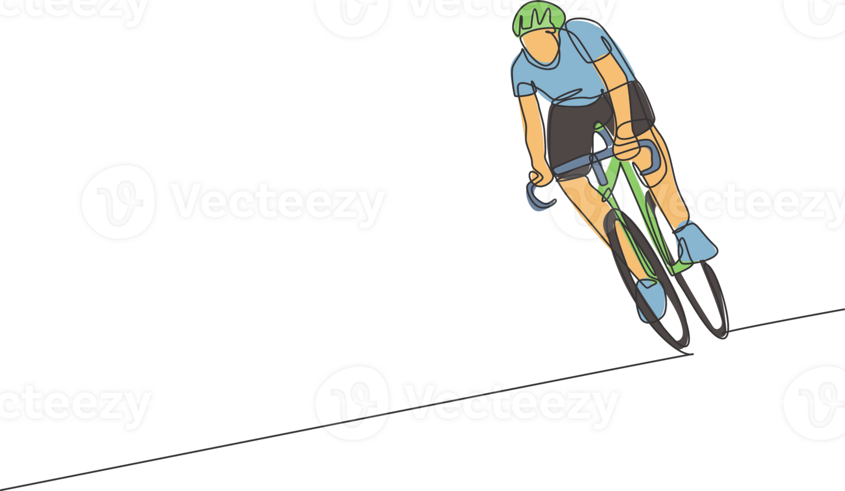 ett enda linje teckning av ung energisk man cykel racer Träning i de väg grafisk illustration. tävlings cyklist begrepp. modern kontinuerlig linje dra design för cykling turnering baner png