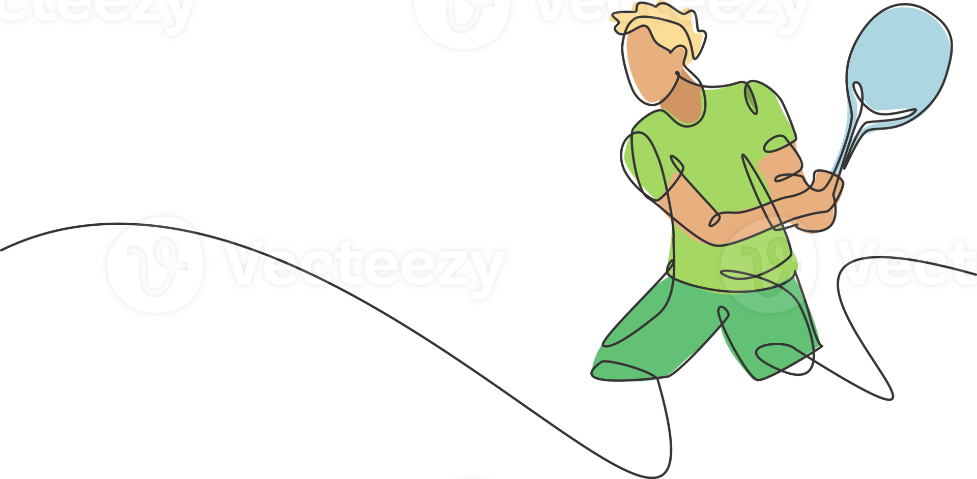 Single continuous line drawing of young agile tennis player hit the ball from opponent. Sport exercise concept. Trendy one line draw design illustration for tennis tournament promotion media png