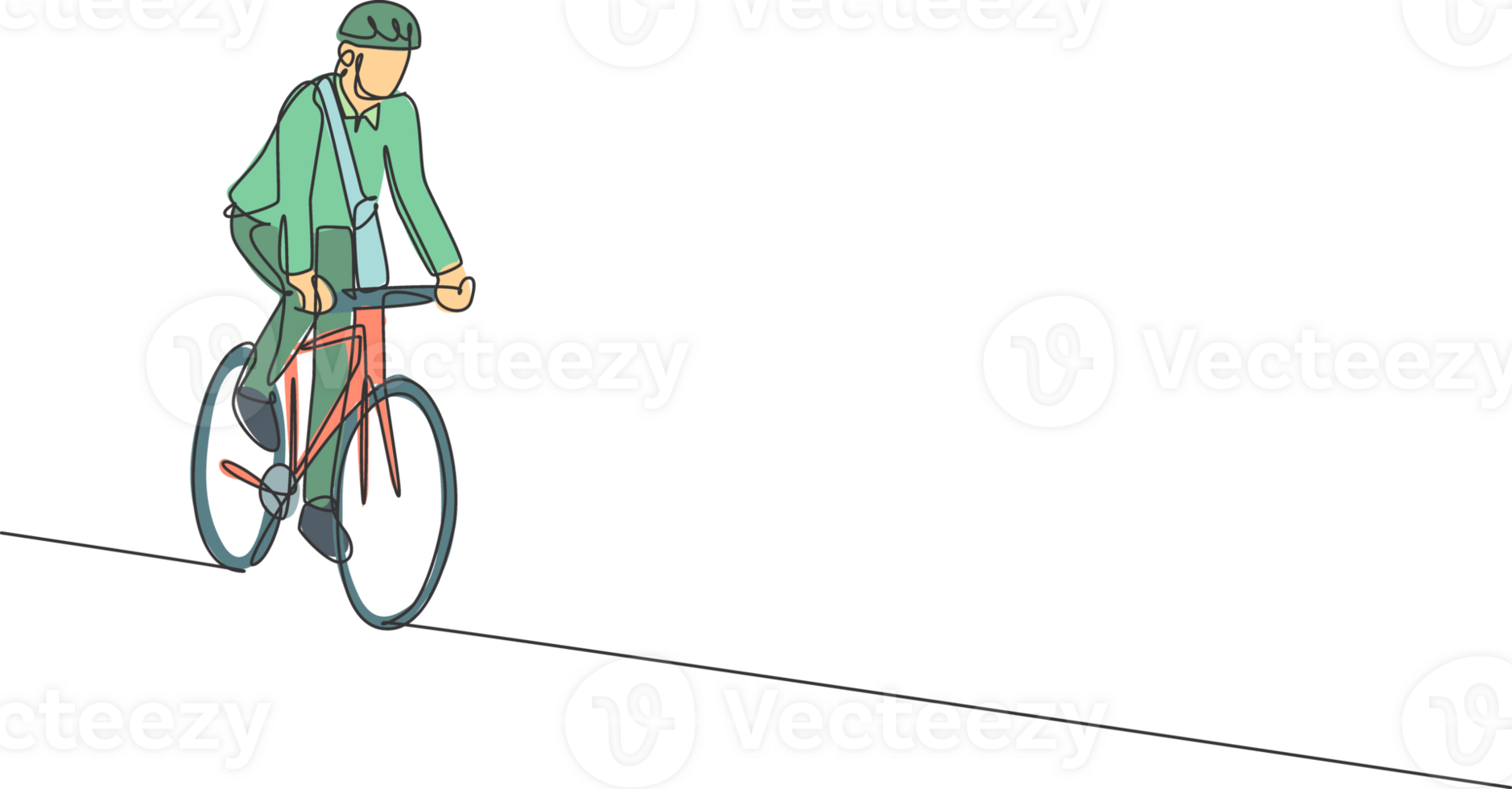 Single kontinuierlich Linie Zeichnung jung Fachmann Geschäftsmann Reiten Fahrrad zu seine Unternehmen. Fahrrad zu arbeiten, Öko freundlich Transport Konzept. modisch einer Linie zeichnen Design Grafik Illustration png