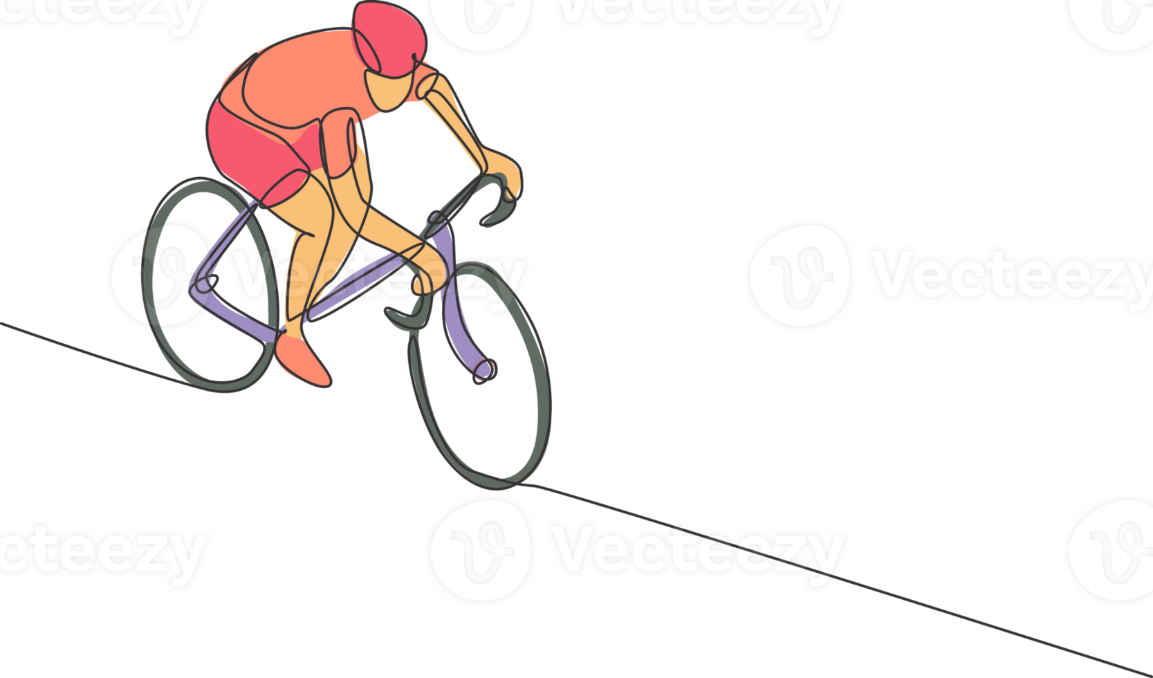 un Célibataire ligne dessin de Jeune énergique homme vélo coureur course à cyclisme Piste graphique illustration. courses cycliste concept. moderne continu ligne dessiner conception pour cyclisme tournoi bannière png