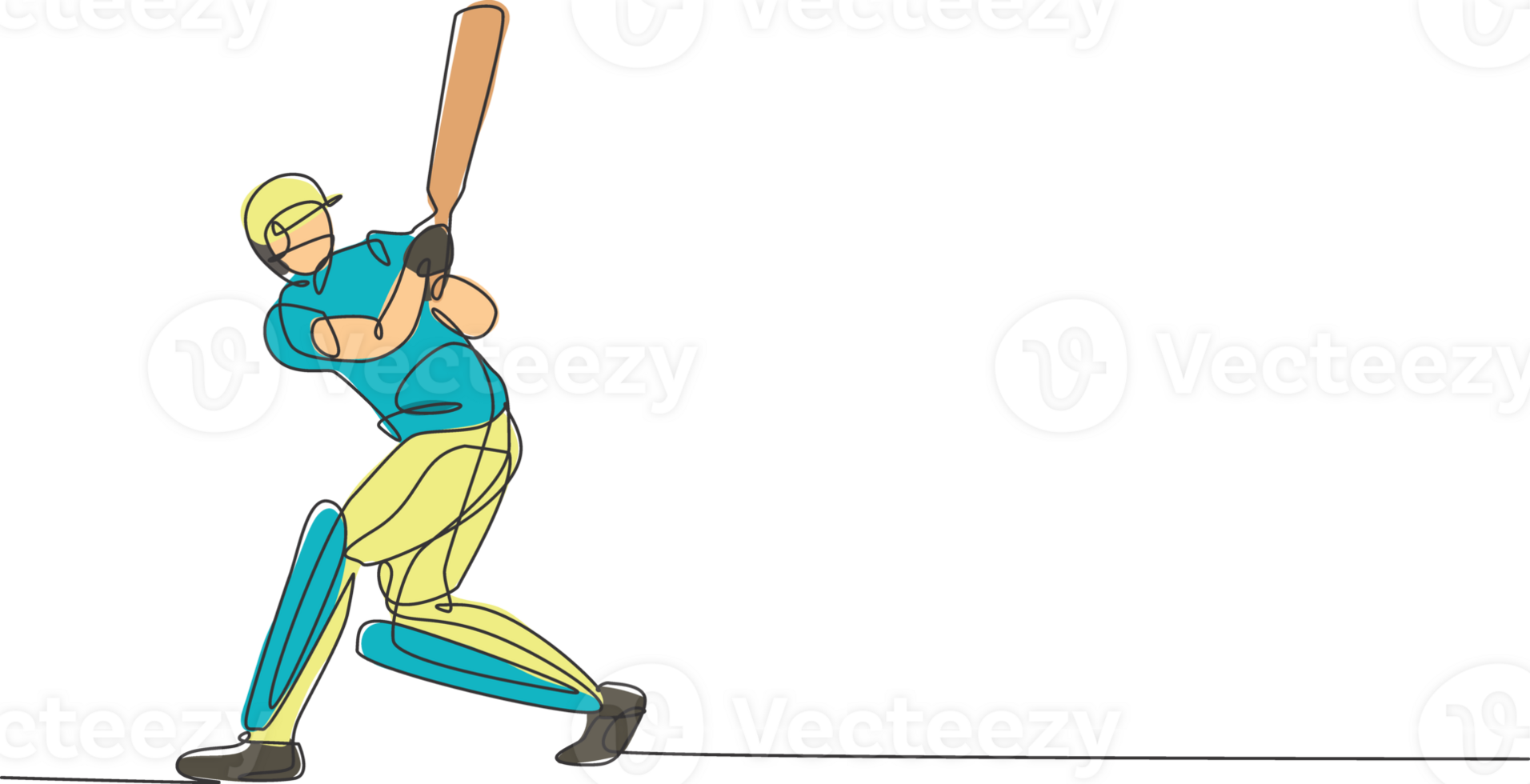 Single continuous line drawing of young agile man cricket player practicing hit the ball at field illustration. Sport exercise concept. Trendy one line draw design for cricket promotion media png