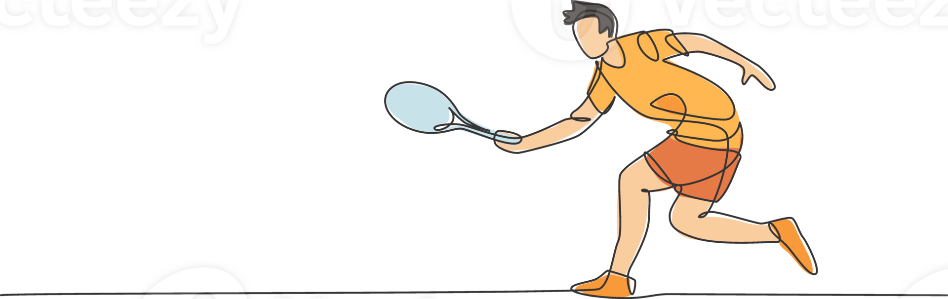 One continuous line drawing of young happy tennis player hold opponent smash hit. Competitive sport concept. Dynamic single line draw design graphic illustration for tournament promotion poster png