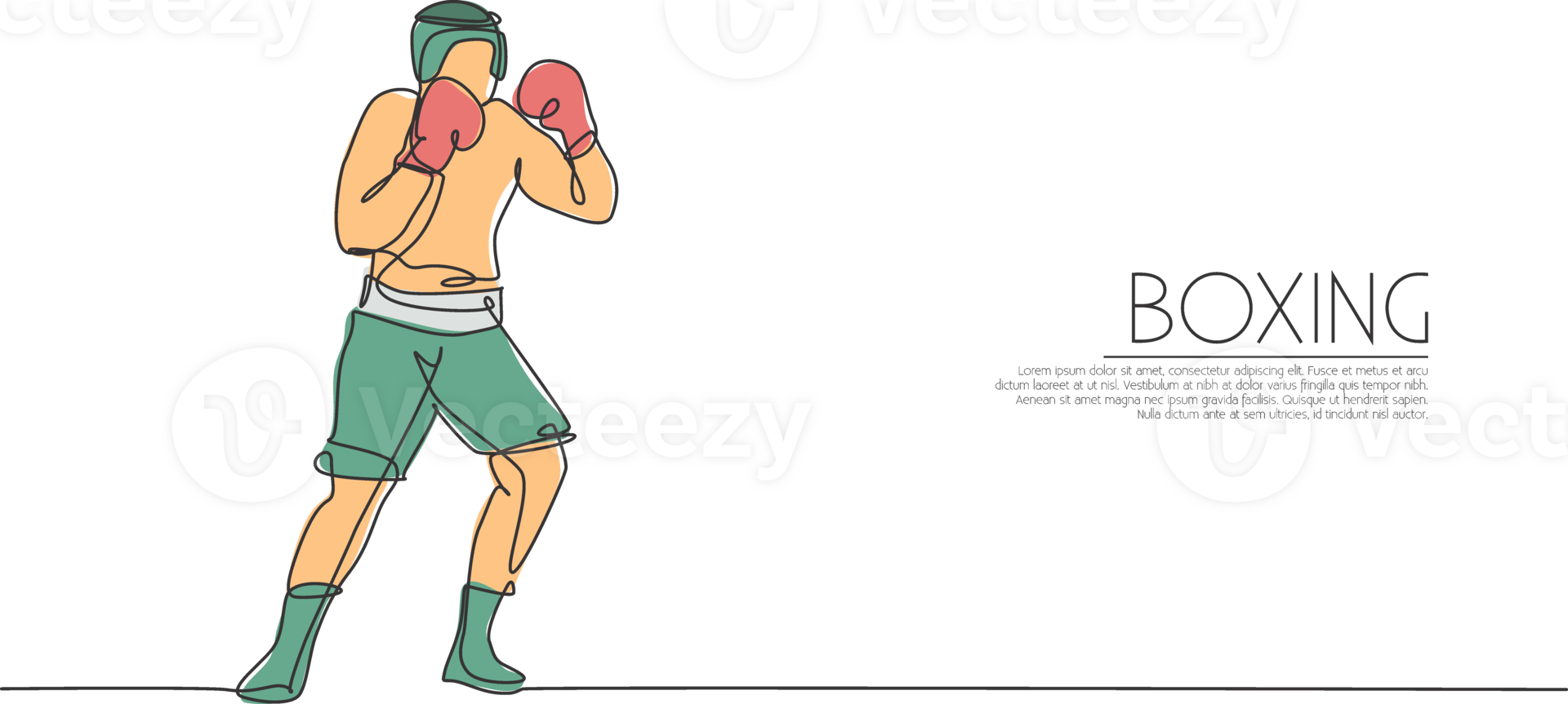 Single continuous line drawing of young agile man boxer improve his boxing defense skill. Fair combative sport concept. Trendy one line draw design illustration for boxing game promotion media png
