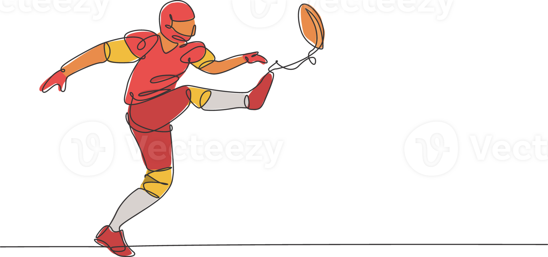 One single line drawing of energetic american football player kicking the ball hard at arena for league promotion. Sport competition concept. Modern continuous line draw design illustration png