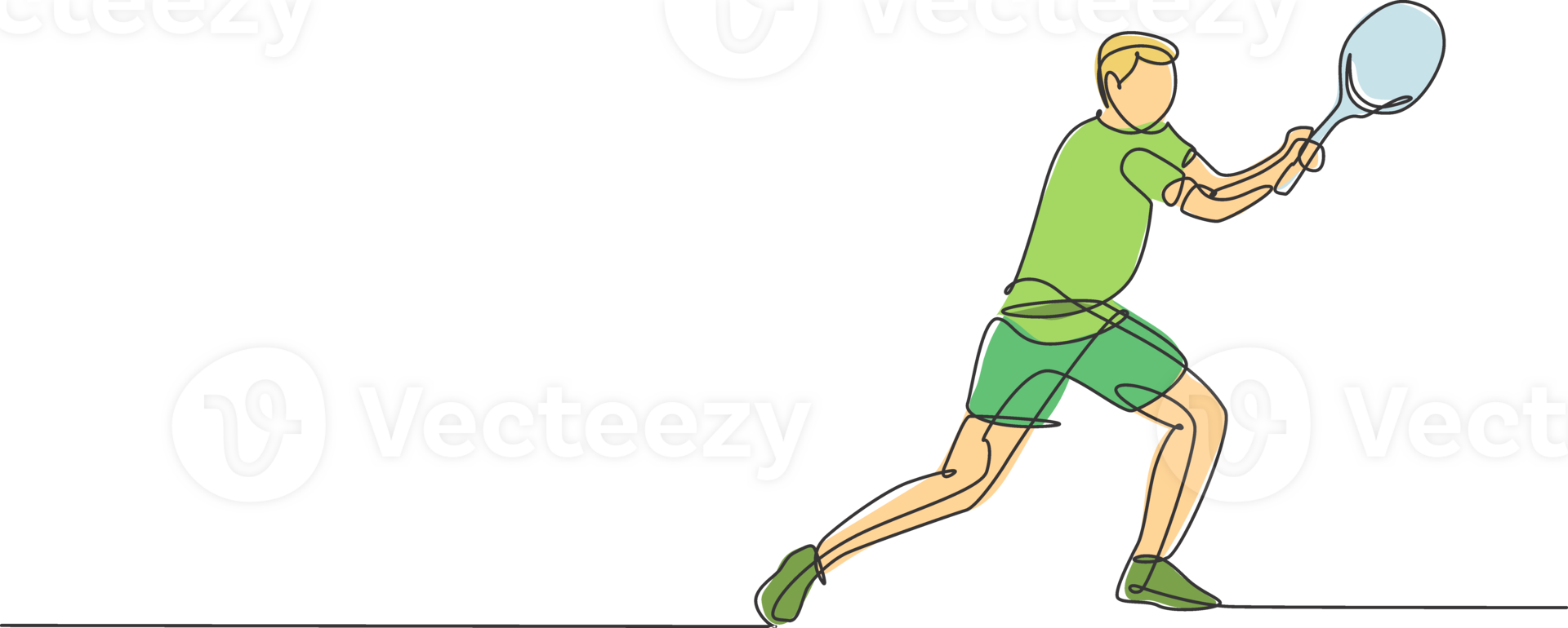 One single line drawing young energetic male tennis player hit the ball graphic illustration. Sport training concept. Modern continuous line draw design for tennis tournament banner and poster png