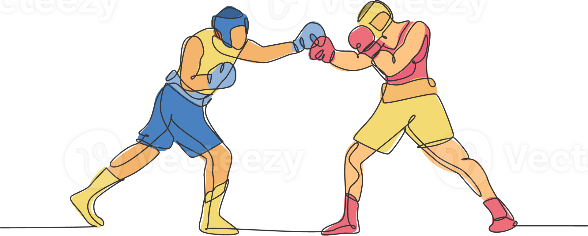 One continuous line drawing of two young sporty men boxer duel at boxing ring. Competitive combat sport concept. Dynamic single line draw design illustration for boxing match promotion poster png