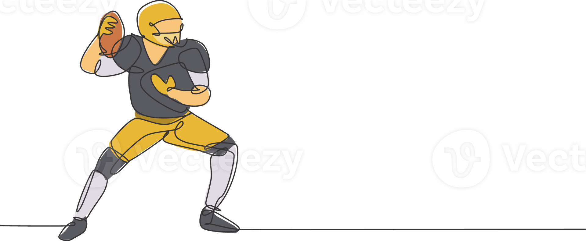 One continuous line drawing of young sporty american football player pass the ball to his teammates for competition poster. Sport teamwork concept. Dynamic single line draw design illustration png