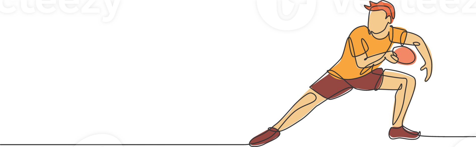 One continuous line drawing of young sporty man table tennis player ready to take rival ball. Competitive sport concept. Single line draw design illustration for ping pong championship poster png