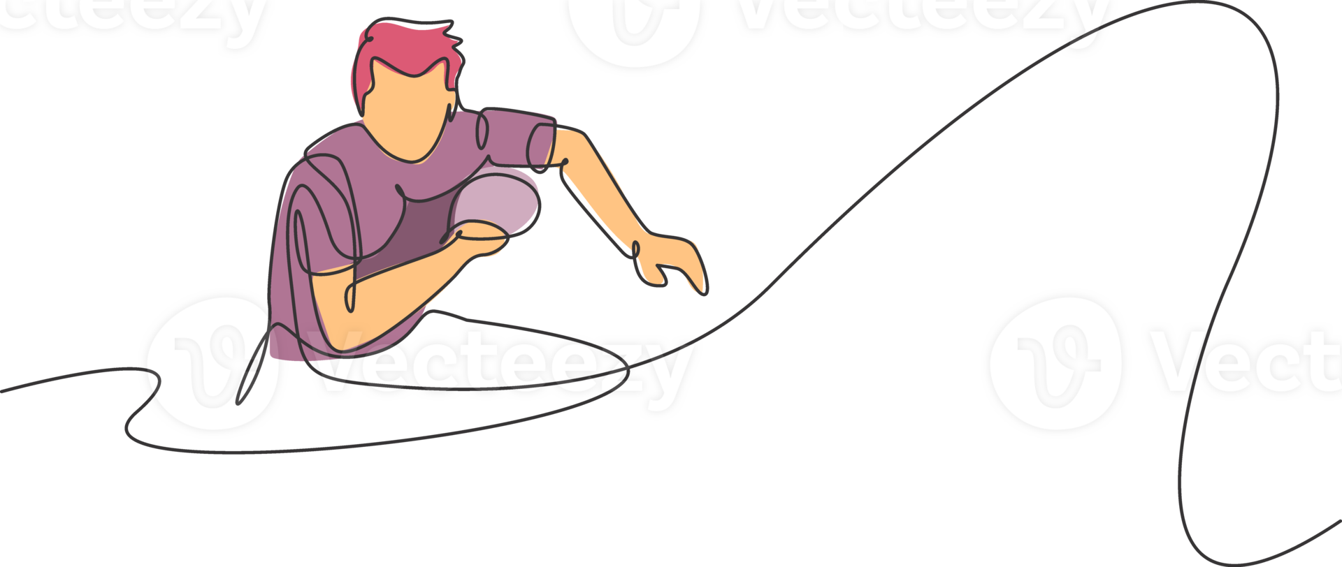 One single line drawing of young energetic man table tennis player ready to hit the ball illustration. Sport training concept. Modern continuous line draw design for ping pong tournament banner png