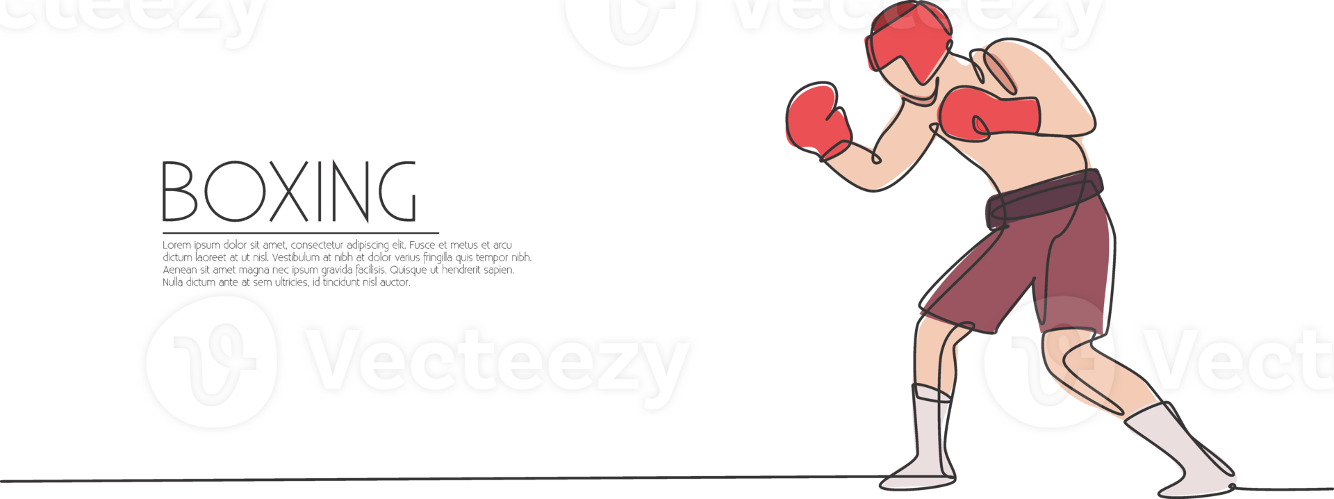 One single line drawing of young energetic man boxer focus practicing upper cut punch illustration. Sport combative training concept. Modern continuous line draw design for boxing event banner png