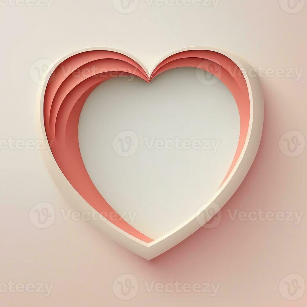 3D Render Of Paper Cut Heart Shape On Pastel Red Background. photo