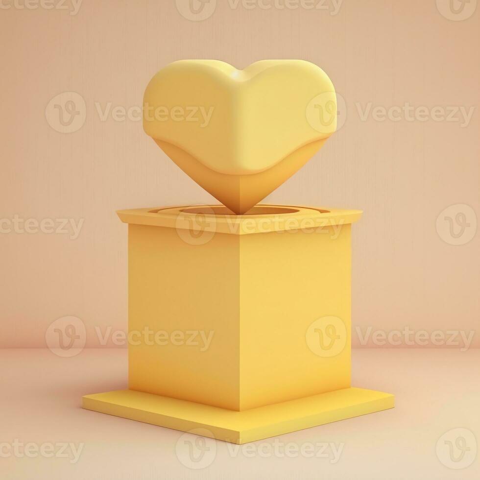 3D Render of Yellow Heart Shape On Podium Element. photo