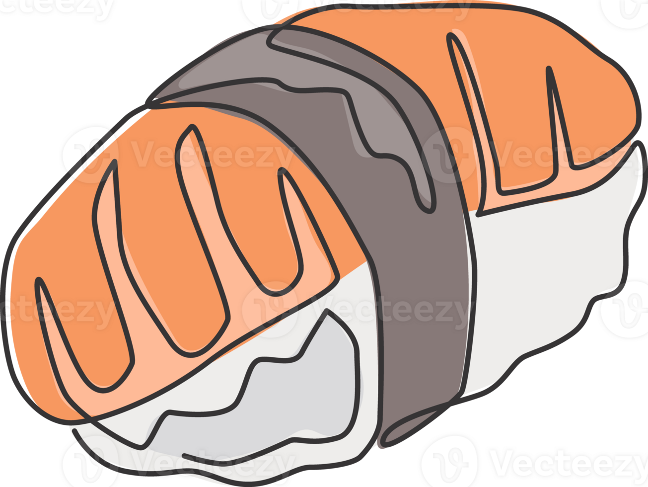 1 solteiro linha desenhando do fresco delicioso japonês Sushi Barra logotipo ilustração. Japão nigiri mar Comida cardápio e restaurante crachá conceito. moderno contínuo linha desenhar Projeto rua Comida logótipo png