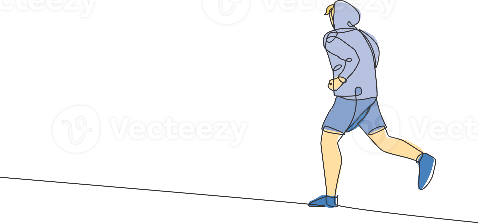 One continuous line drawing of young sporty runner man relax running at countryside. Healthy lifestyle and fun jogging sport concept. Dynamic single line draw design graphic illustration png