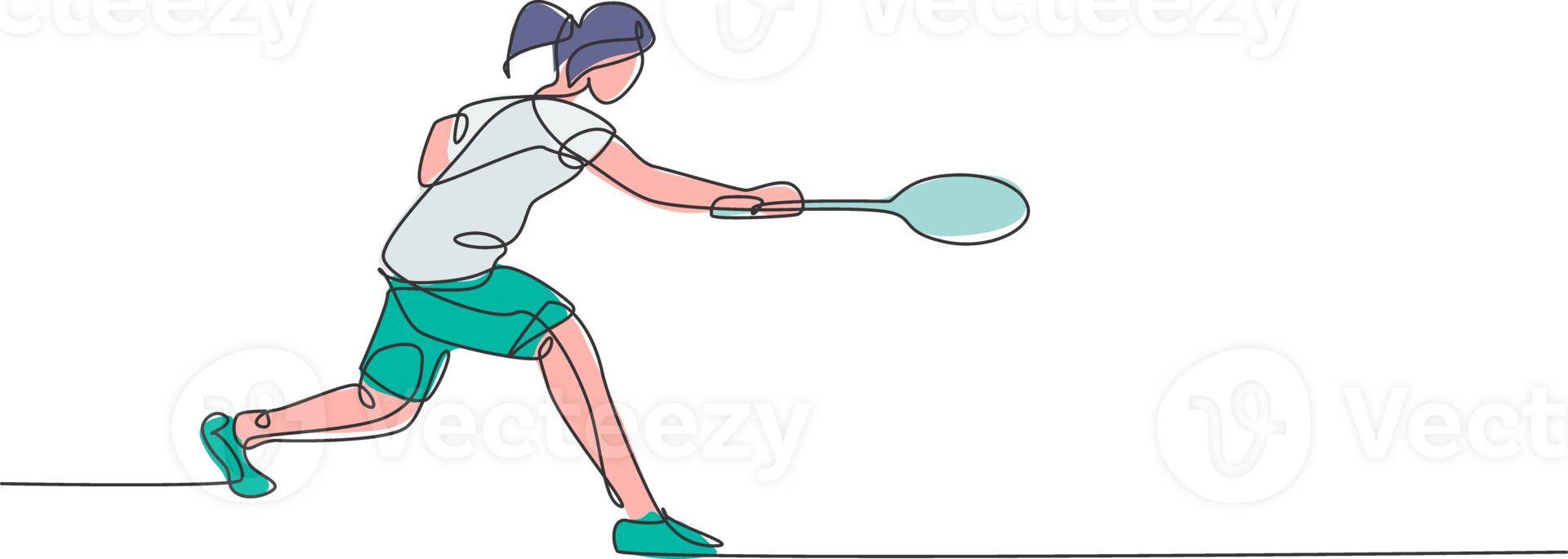 One single line drawing of young energetic badminton player take opponent's hit graphic illustration. Healthy sport concept. Modern continuous line draw design for badminton tournament poster png