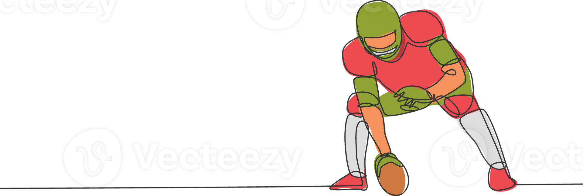 One single line drawing of energetic american football player stance to pass the ball for national league promotion. Sport competition concept. Modern continuous line draw design illustration png
