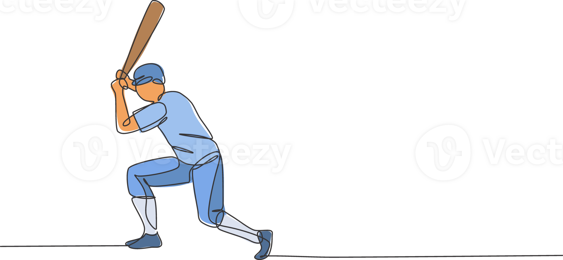 One continuous line drawing of young sporty man baseball player practice to hit the ball at court. Competitive sport concept. Dynamic single line draw design illustration for promotion poster png