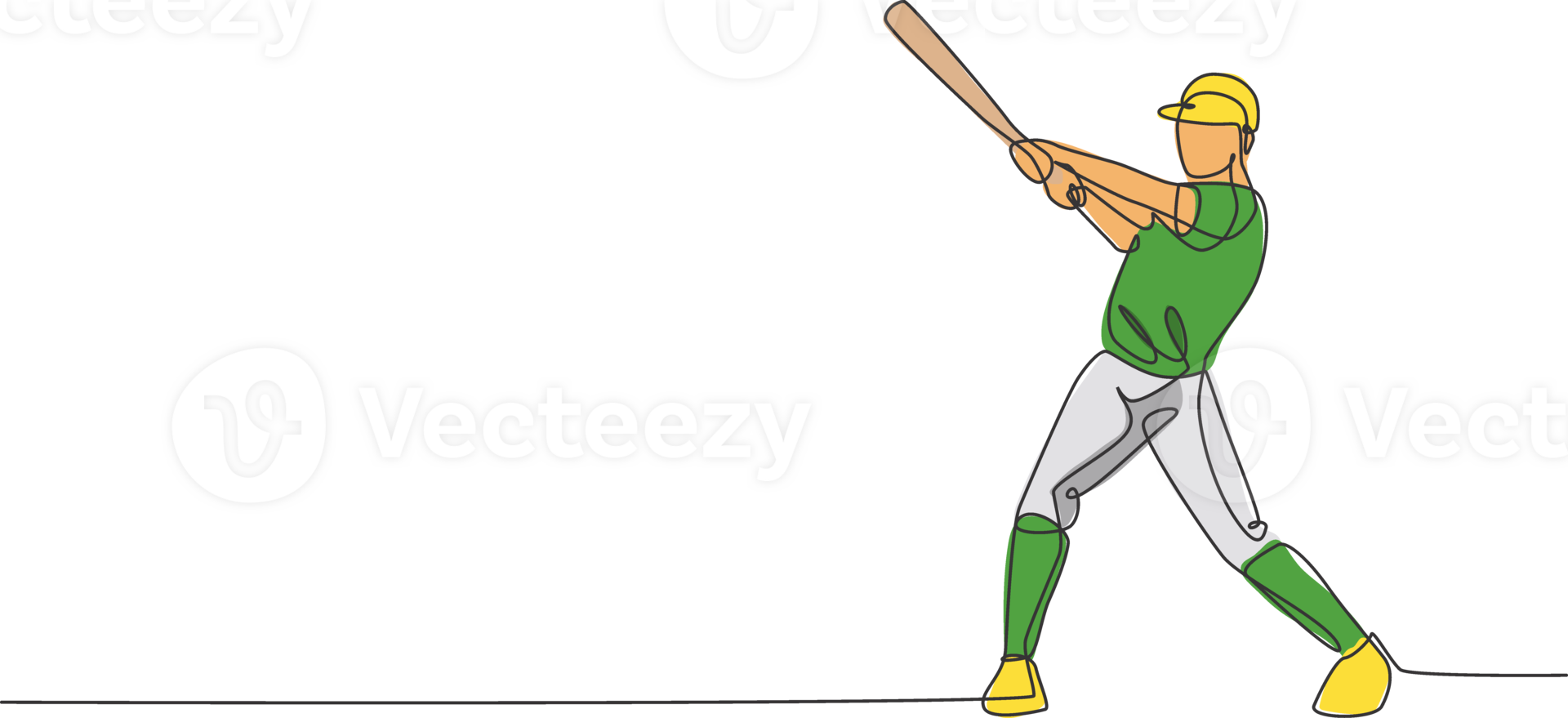 One single line drawing of young energetic man baseball player practice to hit the ball illustration. Sport training concept. Modern continuous line draw design for baseball tournament banner png