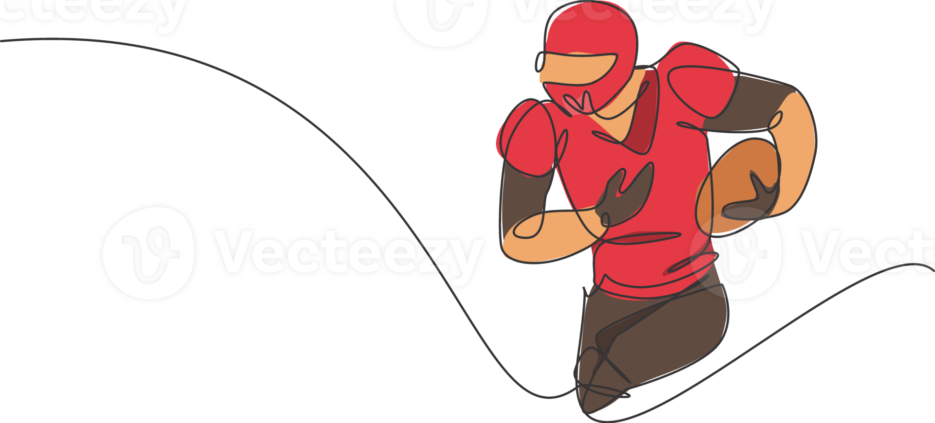 One single line drawing of young energetic man american football player run and hold the ball for league promotion. Sport competition concept. Modern continuous line draw design illustration png