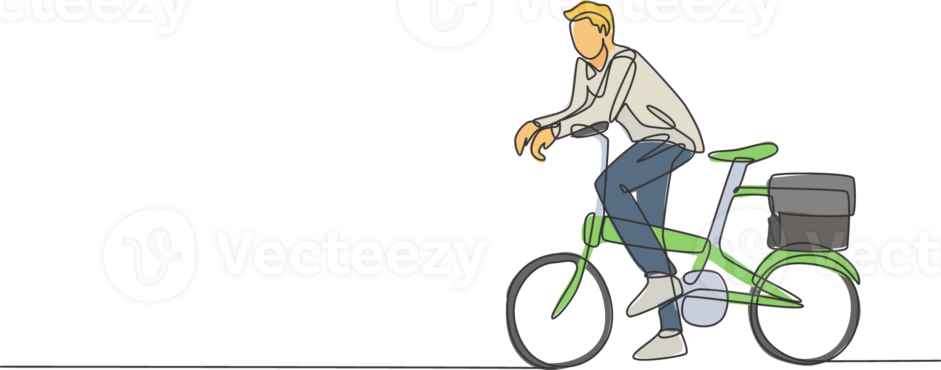 einer kontinuierlich Linie Zeichnung von jung Fachmann Manager Mann Radfahren Reiten falten Fahrrad zu seine Büro. gesund Arbeiten städtisch Lebensstil Konzept. dynamisch Single Linie zeichnen Design Illustration png