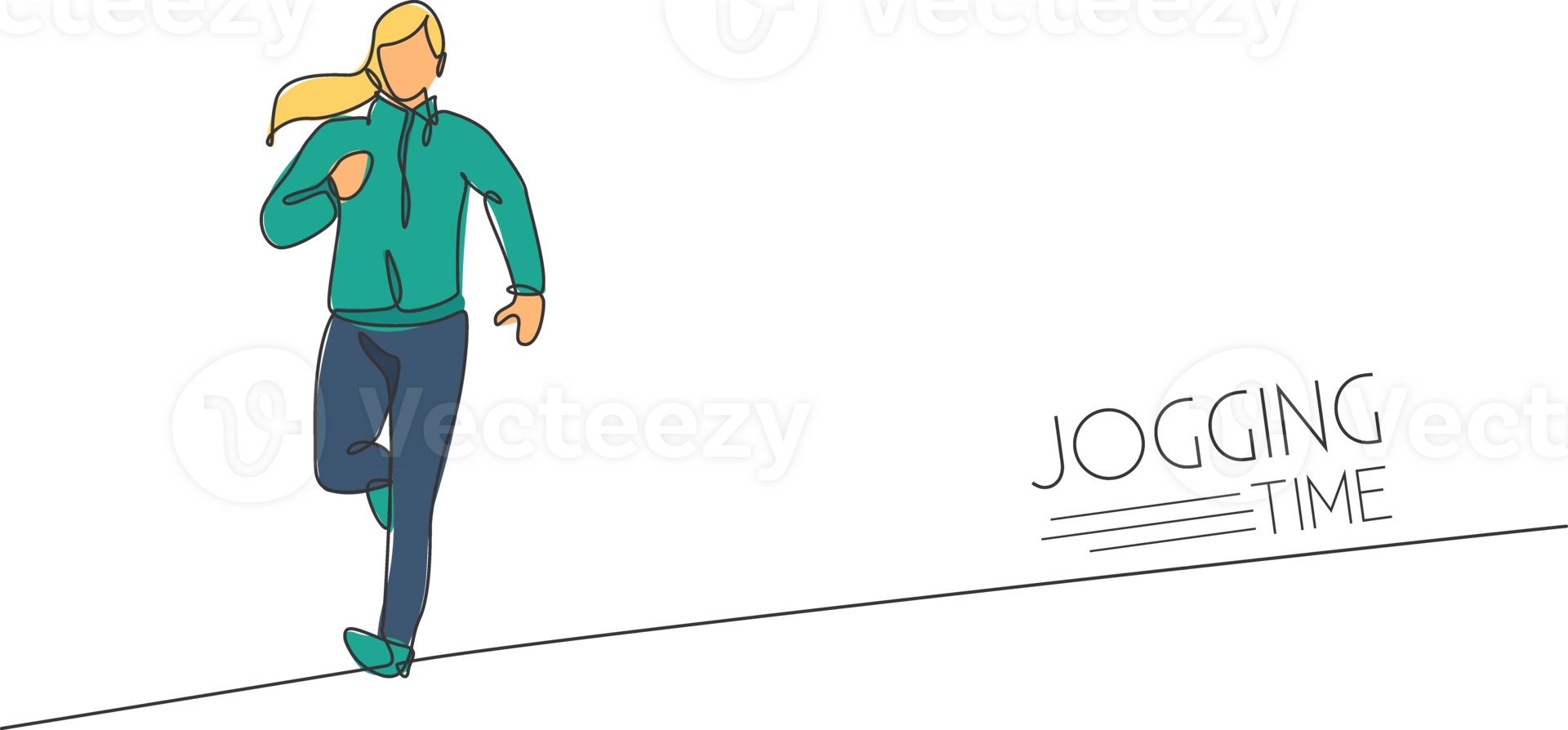 un Célibataire ligne dessin Jeune énergique femme coureur courir se