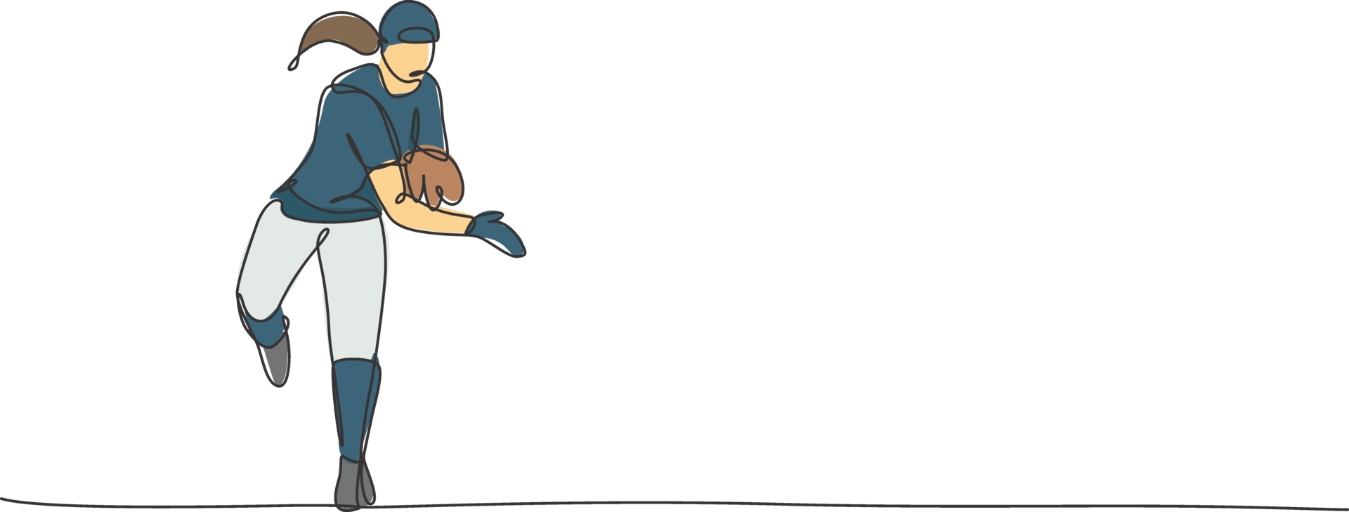 One single line drawing of young energetic man baseball player practice to throw the ball