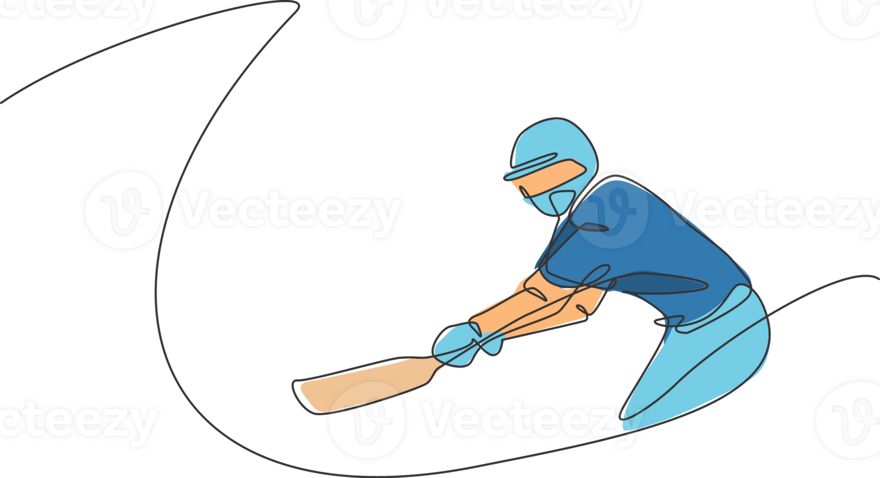 Single continuous line drawing of young agile man cricket player practice to swing the cricket bat illustration. Sport exercise concept. Trendy one line draw design for cricket promotion media png