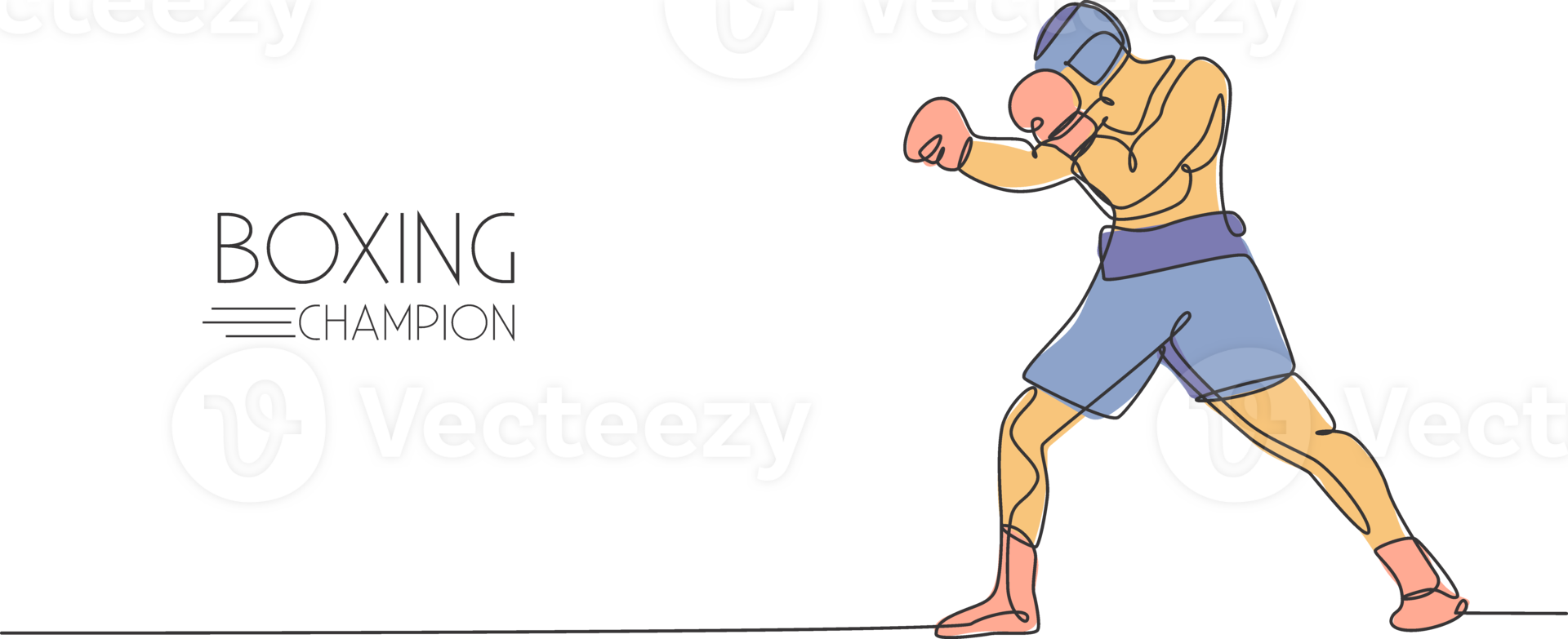 One single line drawing of young energetic man boxer practicing at sport gym illustration. Sport combative training concept. Modern continuous line draw design for boxing championship banner png