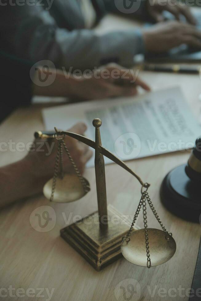 Customer service good cooperation, Consultation between a Businessman and Male lawyer or judge consult having team meeting with client, Law and Legal services concept. photo