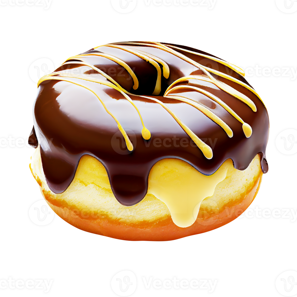 Tasty donut glazed with chocolate isolated on transparent background png
