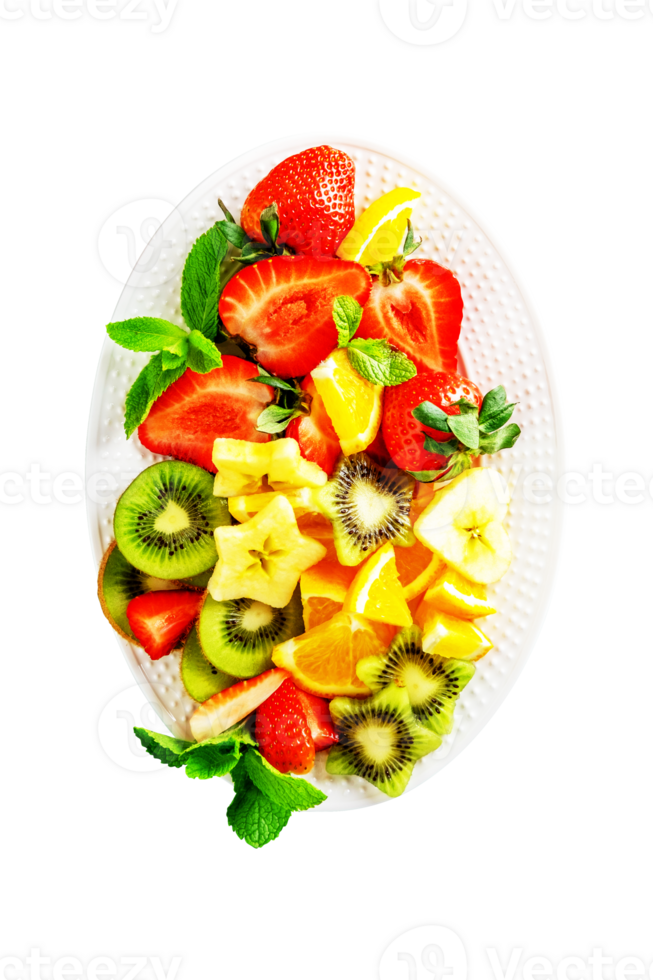 Colorful ripe fruits and berries salad on transparent background png